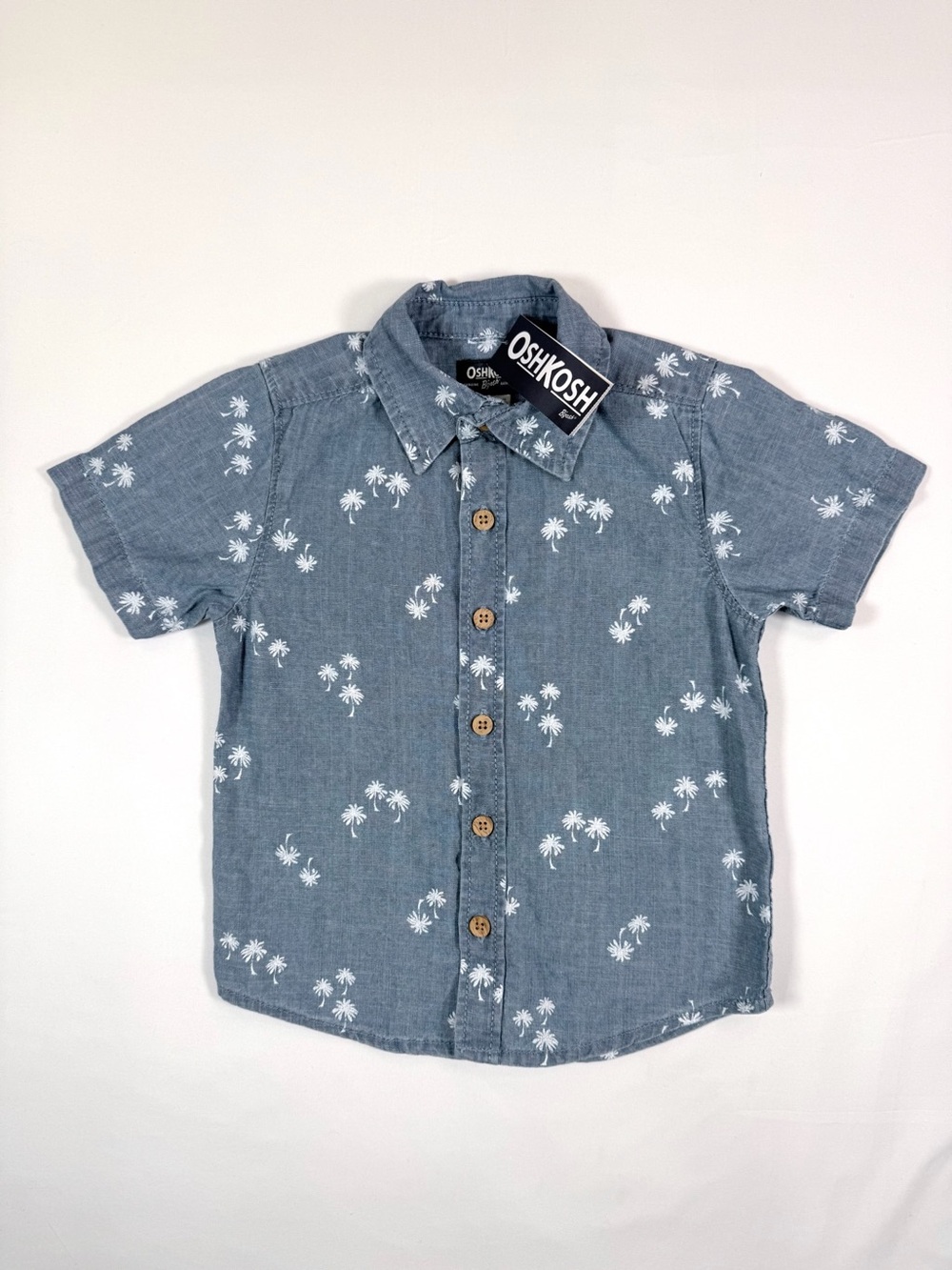 NWT OSHKOSH Boys Palm Tree Button Up Shirt 3T Blue Tropical Beach Summer NEW